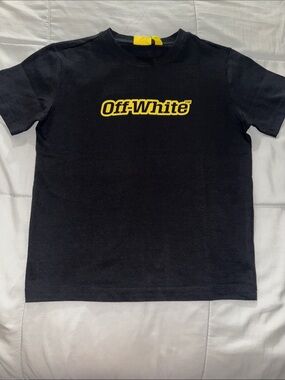 Off-White Black Tee with Yellow Logo Detail